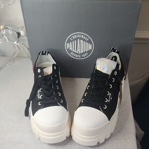 Palladium Black Canvas Chunky Sneakers with White Soles